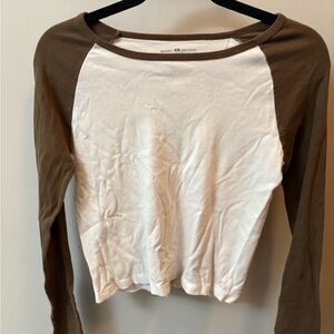 Brandy Melville White and Brown Long Sleeve Top